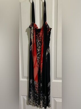 NEW-WOMENS MULTI RED AND BLACK PATTERNED MAXI DRESS